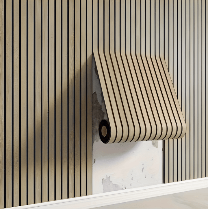 Texturierte 3D Akupanel Wandpaneele mit realistischer Holzoptik, selbstklebend für anspruchsvolle Wandgestaltung.