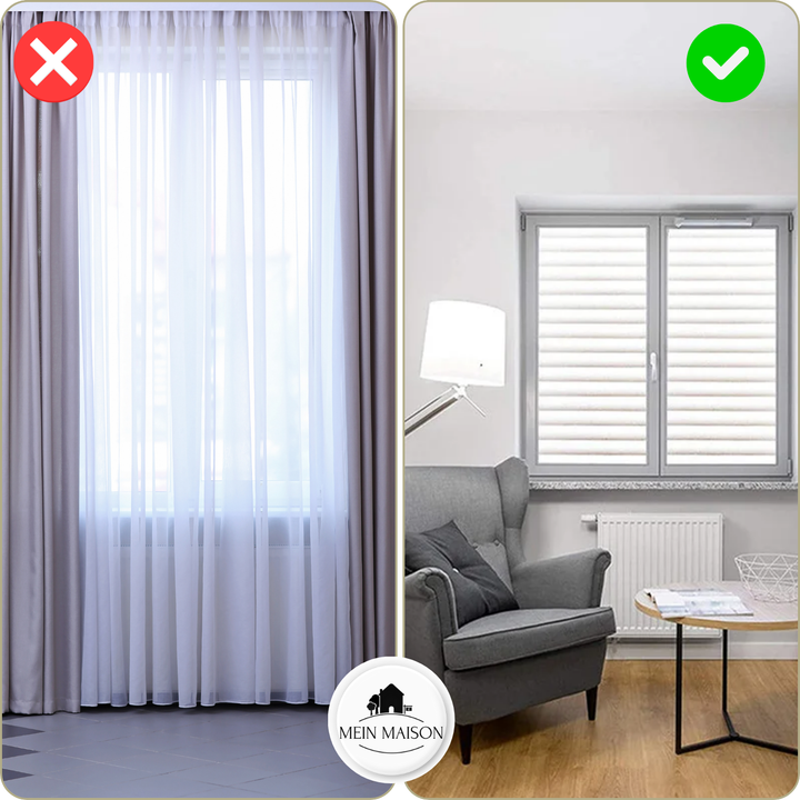 Hochwertige, selbstklebende Fensterfolie; einfacher Sichtschutz für Privatsphäre & Wohlbefinden.