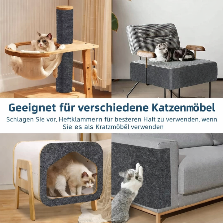 Transparente, selbstklebende Kratzmatte für Katzen als Möbelschutz an Sofas und Sesseln im Wohnbereich.