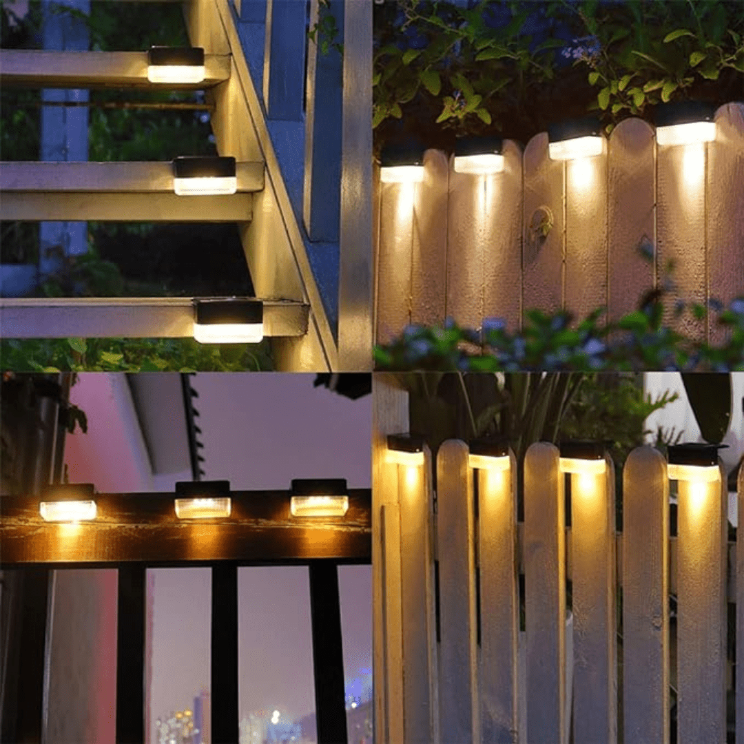Mehrere selbstklebende Solarlampen beleuchten den Garten. Schaffen vielseitige, energieeffiziente Atmosphäre.