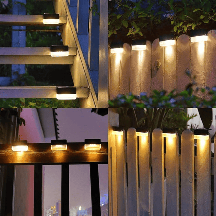 Mehrere selbstklebende Solarlampen beleuchten den Garten. Schaffen vielseitige, energieeffiziente Atmosphäre.
