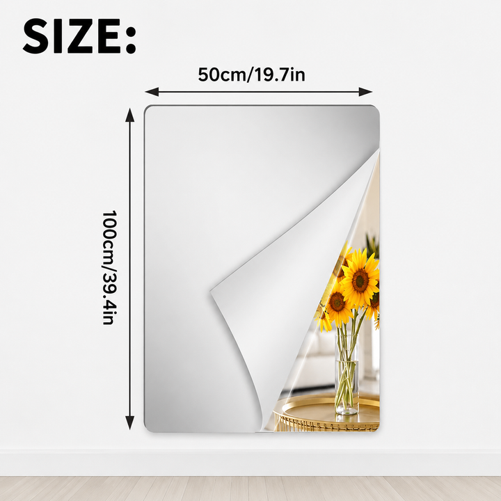 Selbstklebende Spiegelfolie für Wohnzimmer, flexibel & dekorativ. Bruchsicherer Wandspiegel.