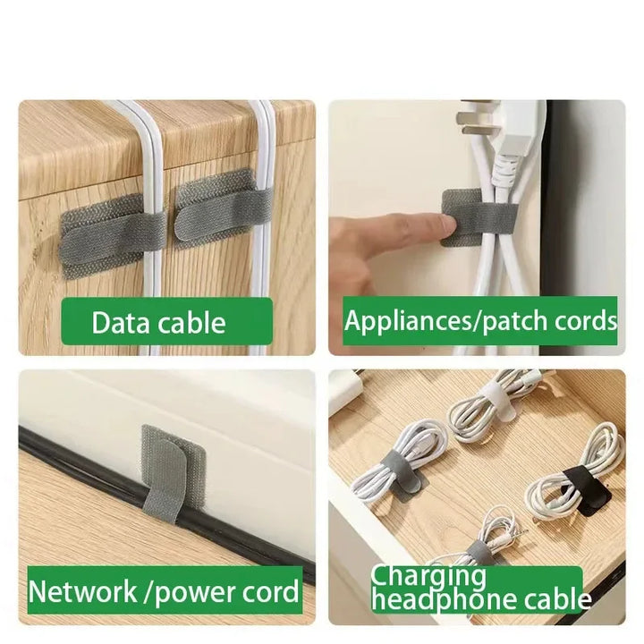 Detailansicht: Selbstklebende Kabelbinder sichern & organisieren Kabel für ein aufgeräumtes Zuhause.