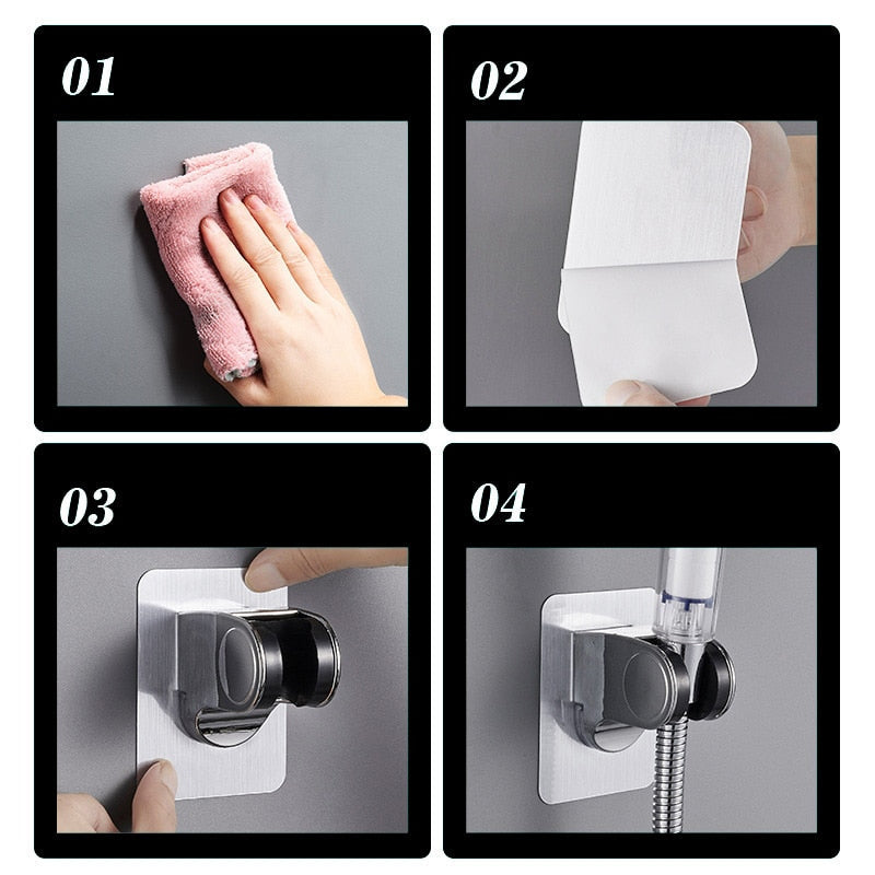 Einfache bohrfreie Montage: selbstklebender Duschkopfhalter aus ABS, verstellbar, für Dusche & Bad.