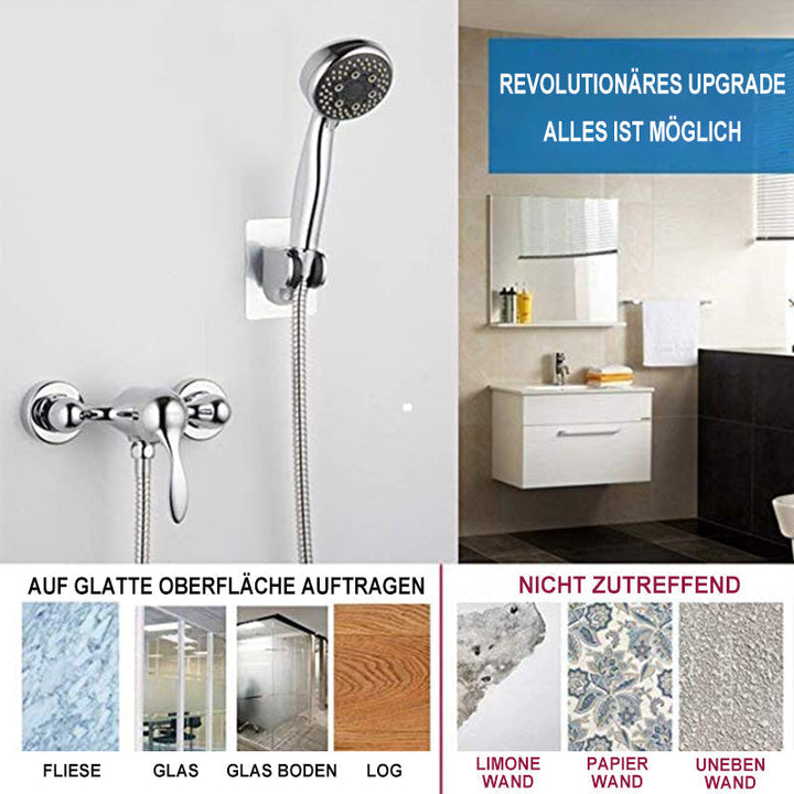 Selbstklebender Duschkopfhalter für die Dusche, bohrfrei, verstellbar, aus silbernem ABS – Badzubehör.