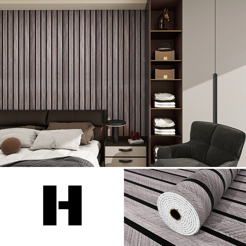 Langlebiges, spritzwassergeschütztes, selbstklebendes Wandpaneel in Holzoptik mit modernem Lamellendesign.