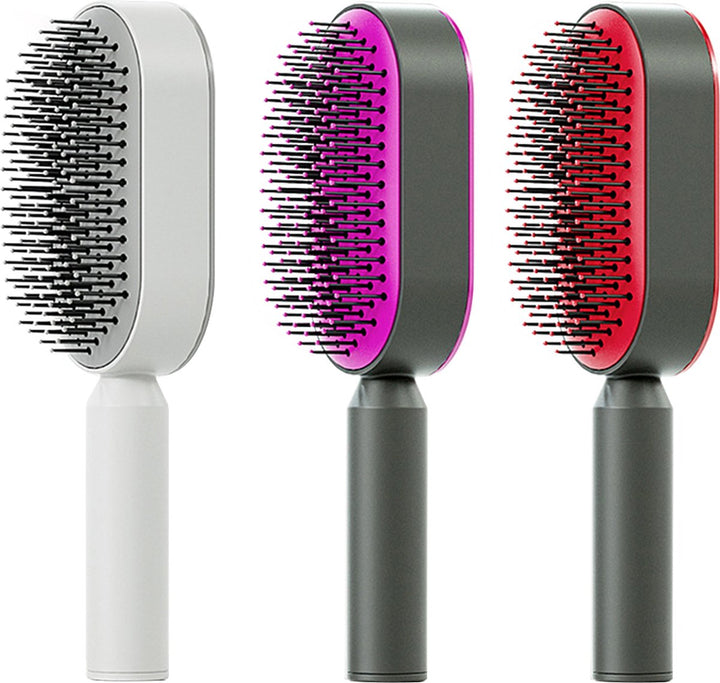 Ergonomische selbstreinigende Bürste für mühelose Haarpflege, sanftes Entwirren & schnelle Reinigung der Haarbürste.