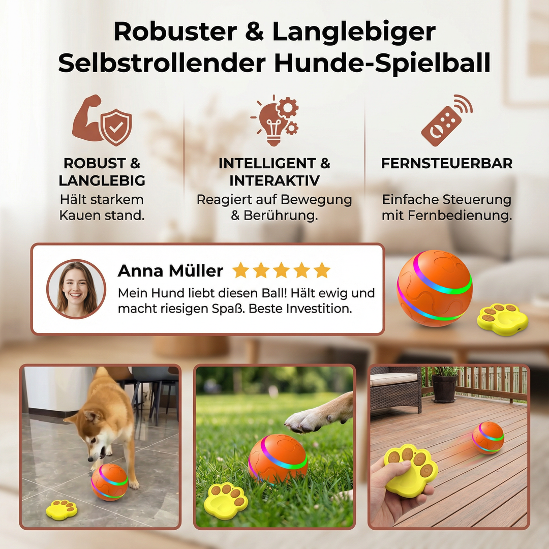 Interaktiver Hundespielball, fördert Bewegung & Aktivität. Perfekt für drinnen & draußen.