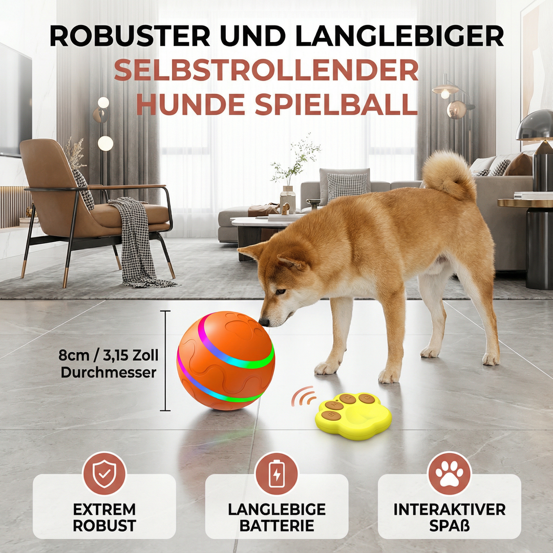 Tolles Hundespielzeug-Geschenk: Selbstrollender Spielball, robust, fördert Bewegung & mentale Aktivität.