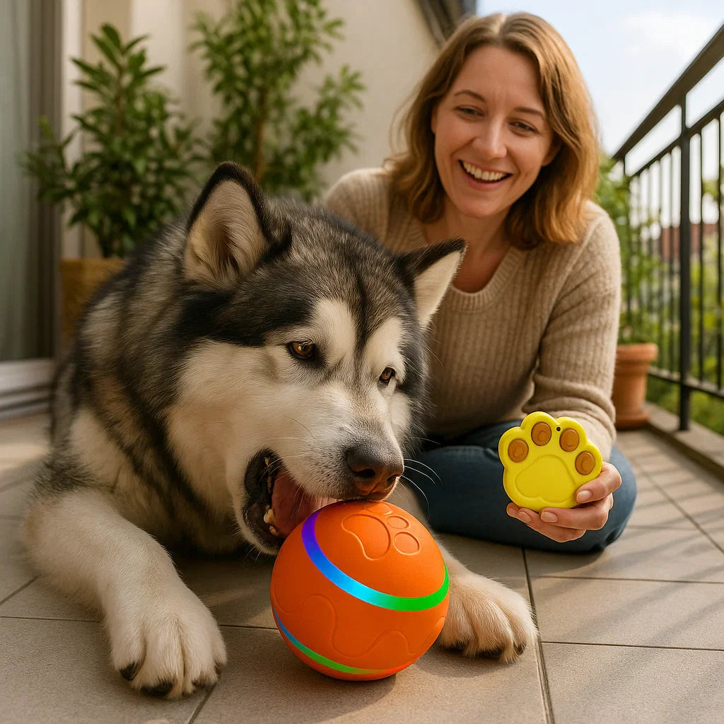 Interaktiver Spielball für Hunde & Welpen. Robustes Hundespielzeug, perfekt für drinnen & draußen.