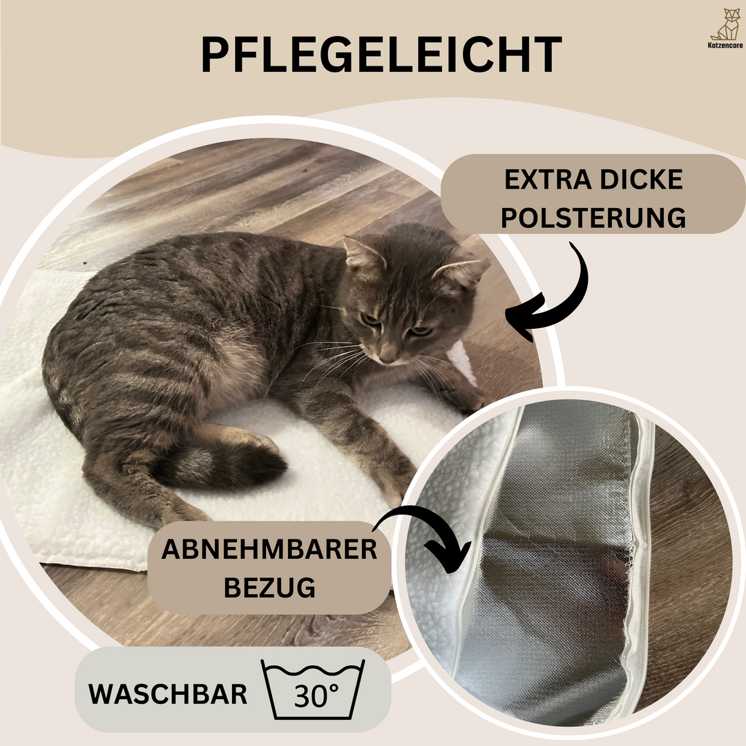 Gemütlicher Rückzugsort: Eine selbstwärmende Katzenmatte von WarmPurr™ für Geborgenheit und wohlige Wärme.