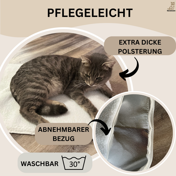 Gemütlicher Rückzugsort: Eine selbstwärmende Katzenmatte von WarmPurr™ für Geborgenheit und wohlige Wärme.