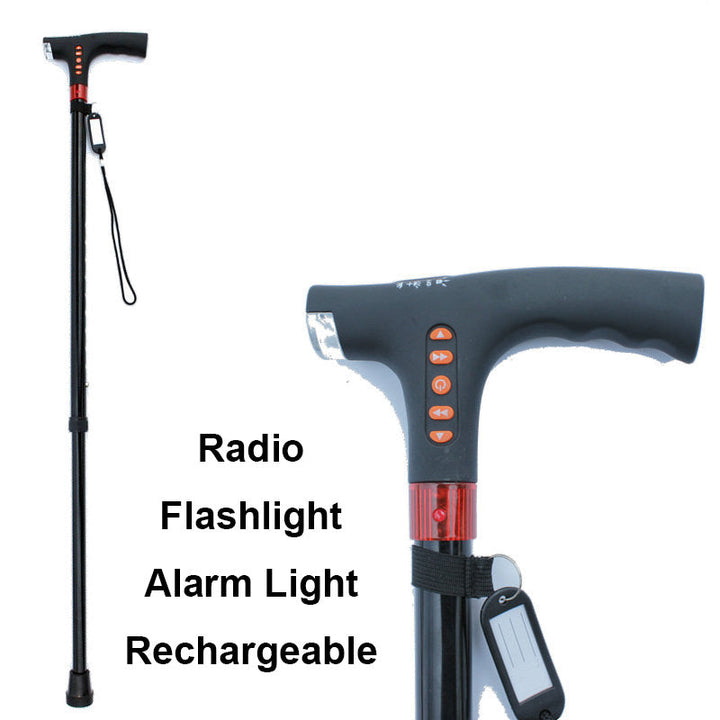 Praktischer Gehstock schwarz, faltbar, für Senioren mit LED-Taschenlampe & Notfall-SOS-Taste.