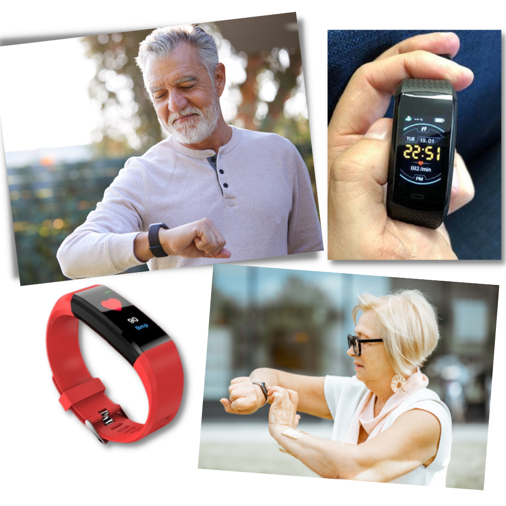 Elegante Senioren Smartwatch mit weichem Silikonarmband, Herzfrequenz- & Aktivitätsmonitor.