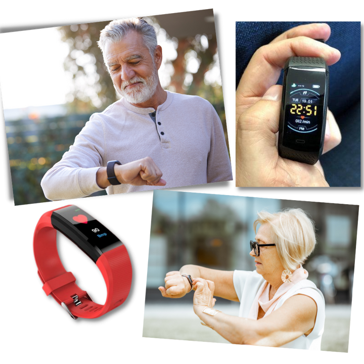 Elegante Senioren Smartwatch, wasserdicht, mit integriertem Herzfrequenz- & Blutdruckmesser.
