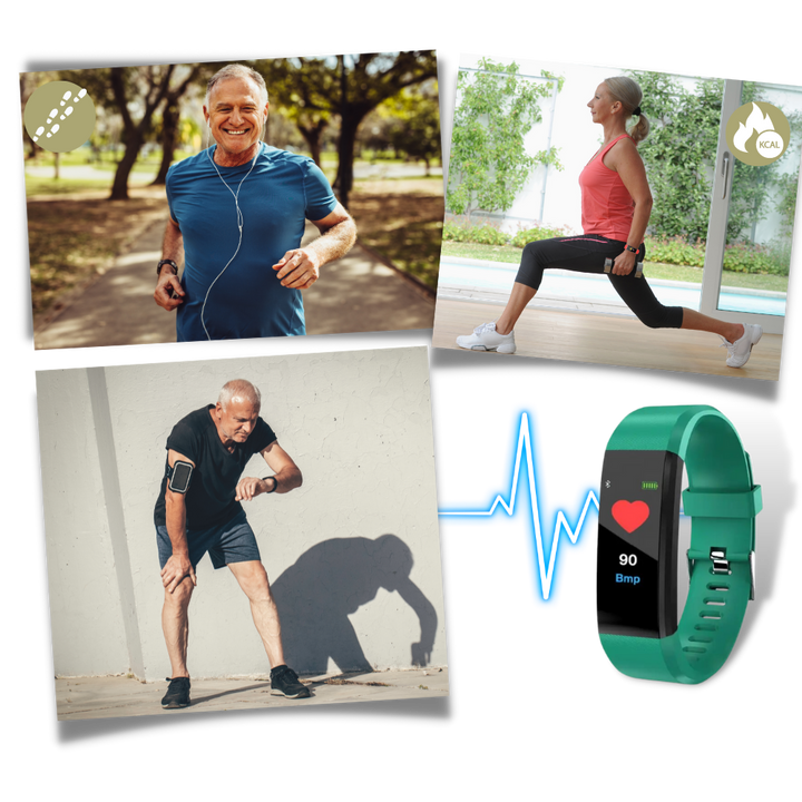 Fitness Tracker für Senioren: Schritte, Schlaf, Herzfrequenz, Blutdruck und Kalorienmessung.