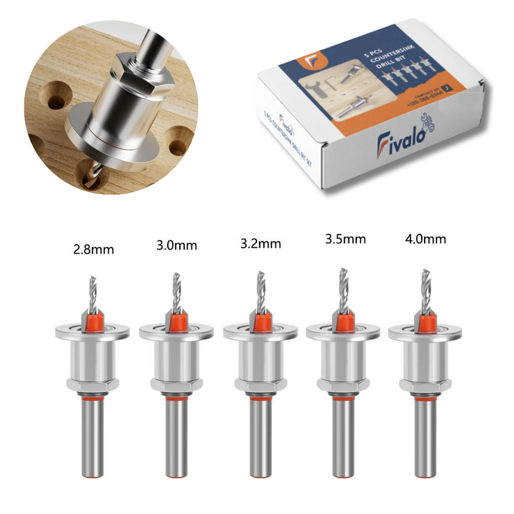 Senkbohrer Set mit Tiefenstopp für präzise, splitterfreie Bohrungen in Holz & Kunststoff. Ideal für Heimwerker.