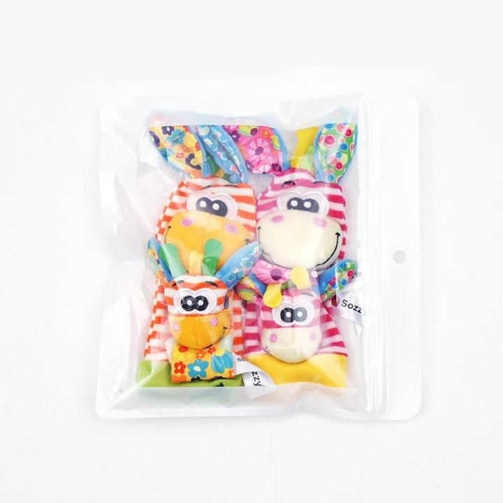 Bunte Baby-Armbänder mit niedlichen Tierfiguren und sanften Rasseln, perfekt für kleine Handgelenke.