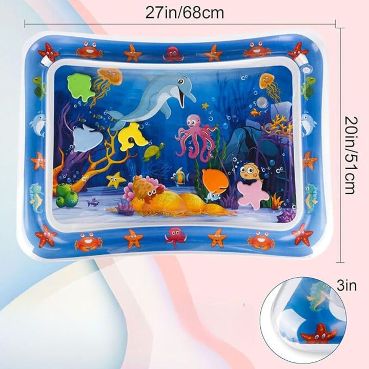 Bunte Baby Sensorik-Spielmatte als Geschenk für frühe Entwicklung. Fördert spielerisch die Motorik mit Unterwasser-Thema.