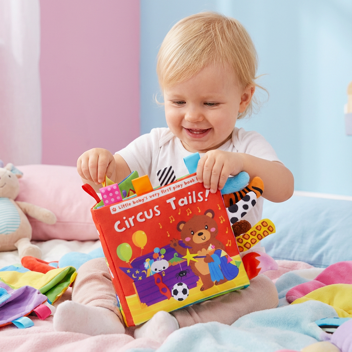 Hochwertiges Knister-Stoffbuch für Babys. Lernspielzeug zur Förderung von Sensorik, Motorik und Neugierde.
