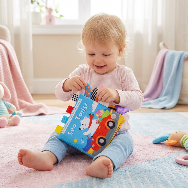 Multisensorisches Knisterbuch für Kleinkinder. Stoffbuch mit Dschungel- und Ozean-Themen, ideal zum Entdecken.