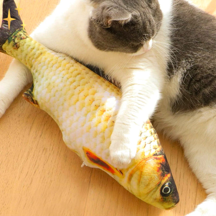 Vier bewegliche Fisch-Spielzeuge für Katzen – FitFish Set fördert Aktivität und Spiel.