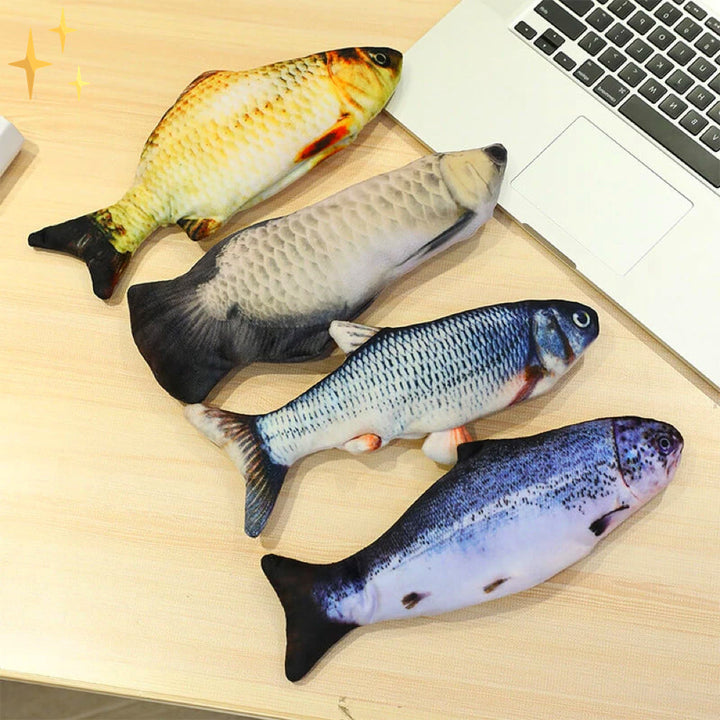 Wiederaufladbares FitFish Fisch-Spielzeug, 4er-Set, animiert Katzen zum Jagen und Spielen.
