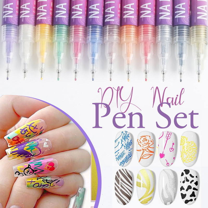 Set mit 12 farbigen Nagelkunst-Stiften für präzises DIY Nageldesign & kreative Maniküre. Ideal für Nageldekoration.