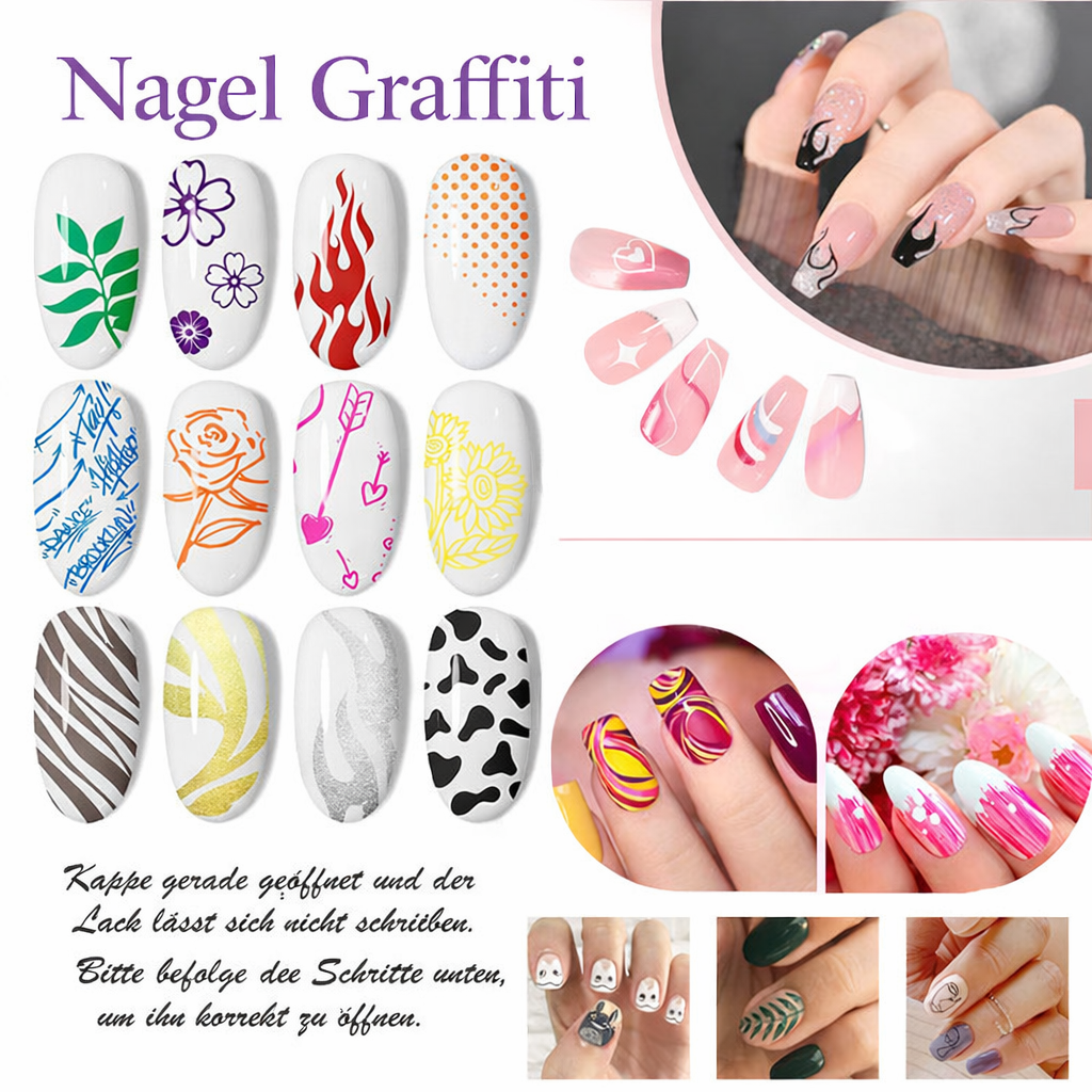 Vielseitiges 12-Farben-Set Nagelkunst-Stifte für lebendige & kreative Nageldekoration. Perfekt für DIY-Maniküre.