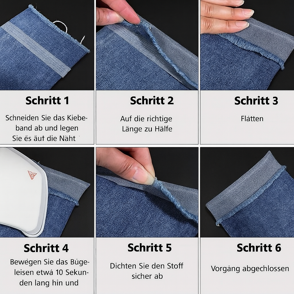 Einfaches Aufbügeln: SewFree Nähband zum Fixieren von Stoffen; ideal für Saum, Risse und Basteln.