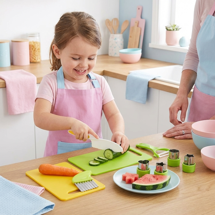 Sicher & pädagogisch Kinder Küchenset; fördert Rollenspiel, Feinmotorik. Ideal für kleine Köche.