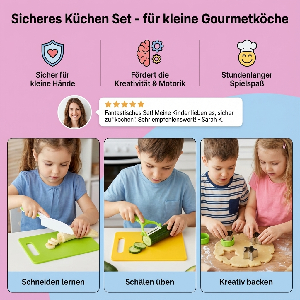 Pädagogisches Spielküchenset für fantasievolles Rollenspiel; stärkt Feinmotorik der Kinder.