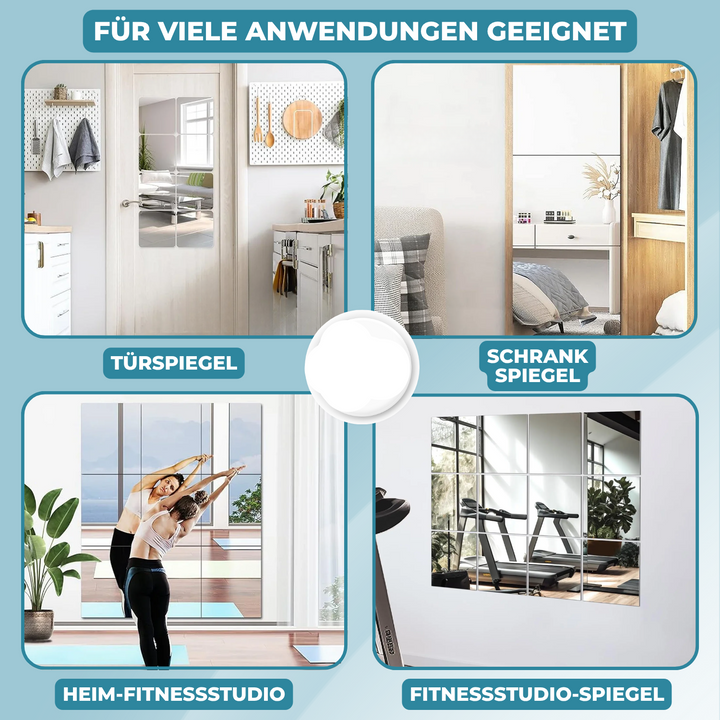 Hochwertige Spiegelfolie, selbstklebend und bruchsicher, eine sichere Alternative zu Glasspiegeln.