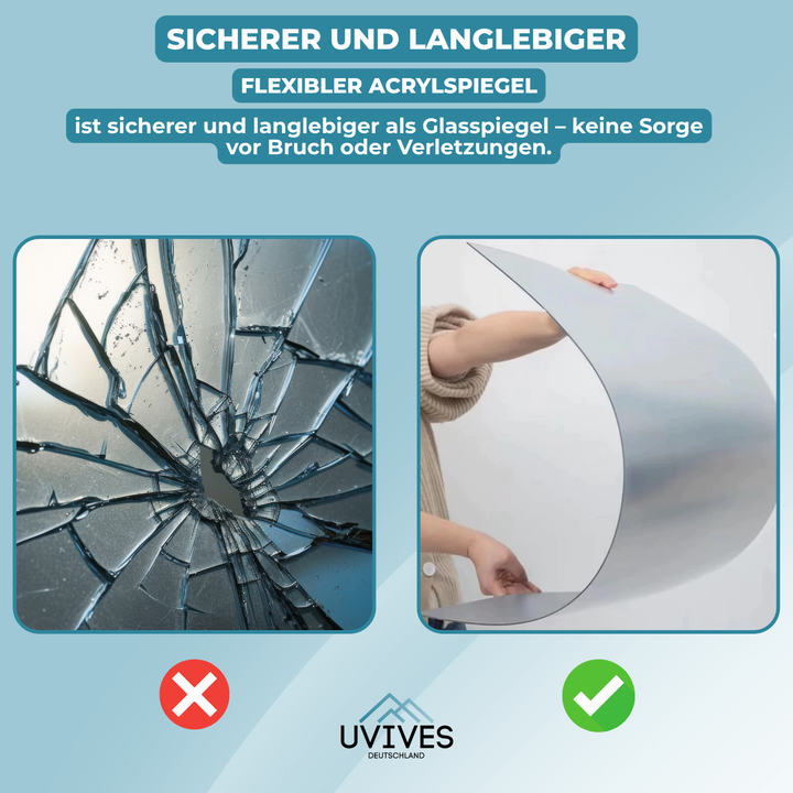 Selbstklebende, bruchfeste Spiegelfolie für Wohnräume, als sicherer Wandspiegel oder DIY Deko.