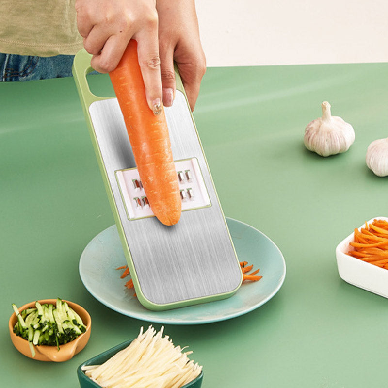 Zeitsparender 7in1 Multischneider. Schnelle Zubereitung mit scharfen Edelstahlklingen für Obst und Gemüse.