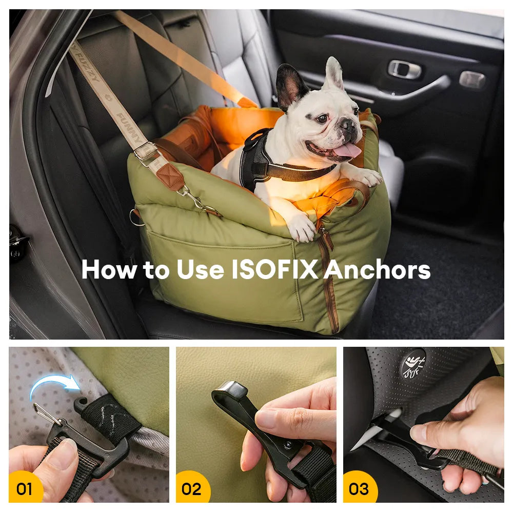 Robustes Autozubehör: ISOFIX-Hundesitz schützt Ihren Hund sicher auf jeder Autofahrt.