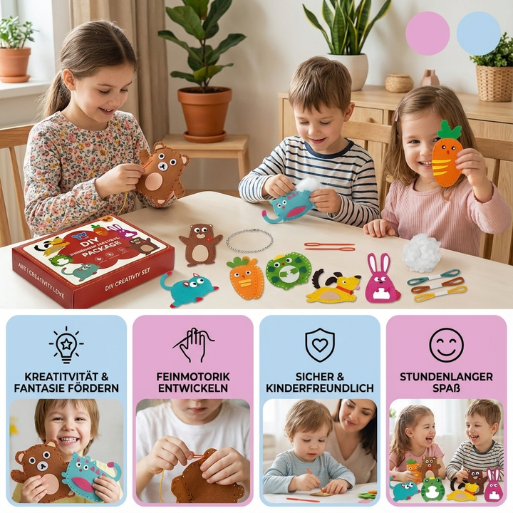 Kreativset für Kinder: Sicheres Filz Nähset für Bastelideen, fördert Feinmotorik & Konzentration.