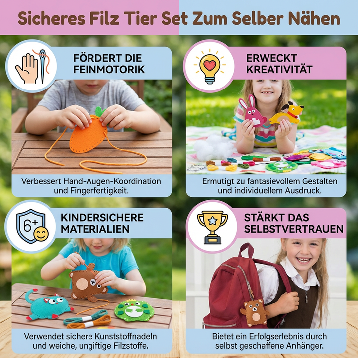 Ideales Geschenk für Kinder: Sicheres Filz Nähset, fördert Kreativität, Feinmotorik & Bastelspaß.