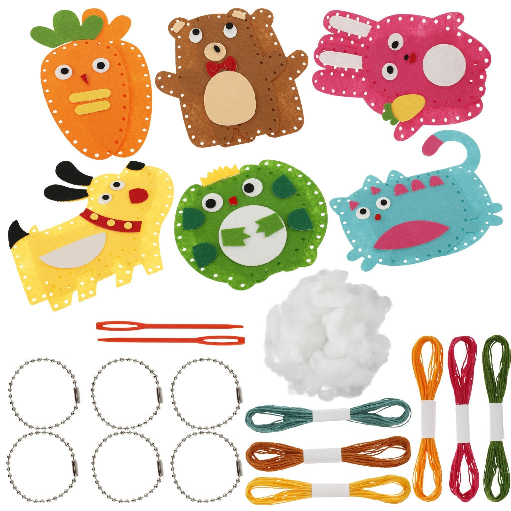 Sicheres Filz Nähset für Kinder: Bastelset mit Tierfiguren, fördert Feinmotorik & kreatives Spielen.