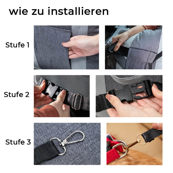 Verstellbares Hunde-Autositzbett mit Sicherheitsgurt, für eine stressfreie Reise.