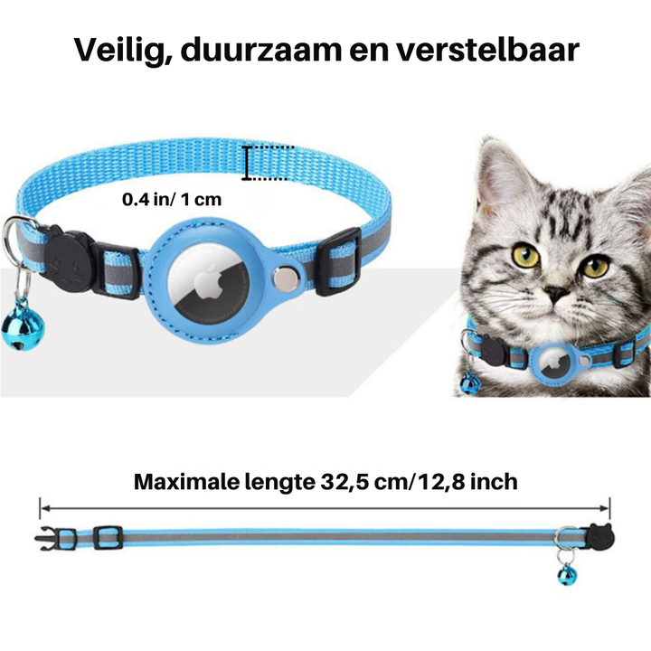 Hochwertiges Katzenhalsband mit GPS-Halterung und reflektierenden Streifen für optimale Sichtbarkeit.