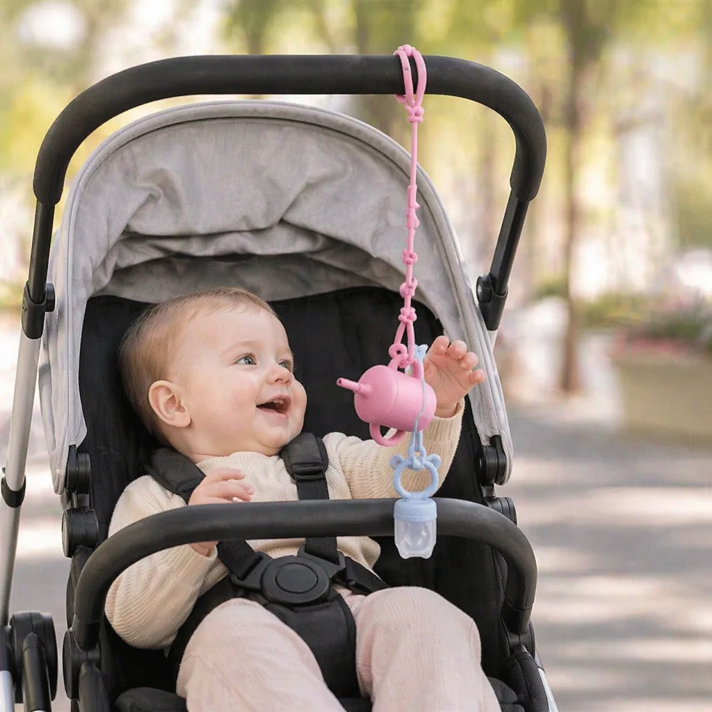 Silikon Anti-Verlust-Kette für Babyschnuller & Spielzeug, farbiges 5er Set Babyzubehör.