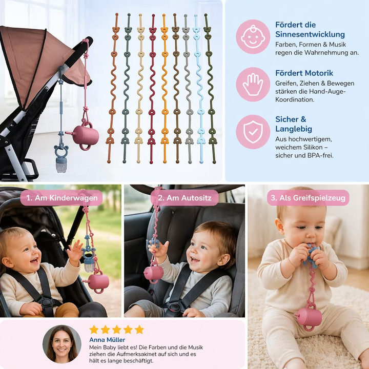 Farbenfrohe Spielzeugkette aus Silikon, praktischer Anti-Verlust-Halter für Babys & Beißringe.