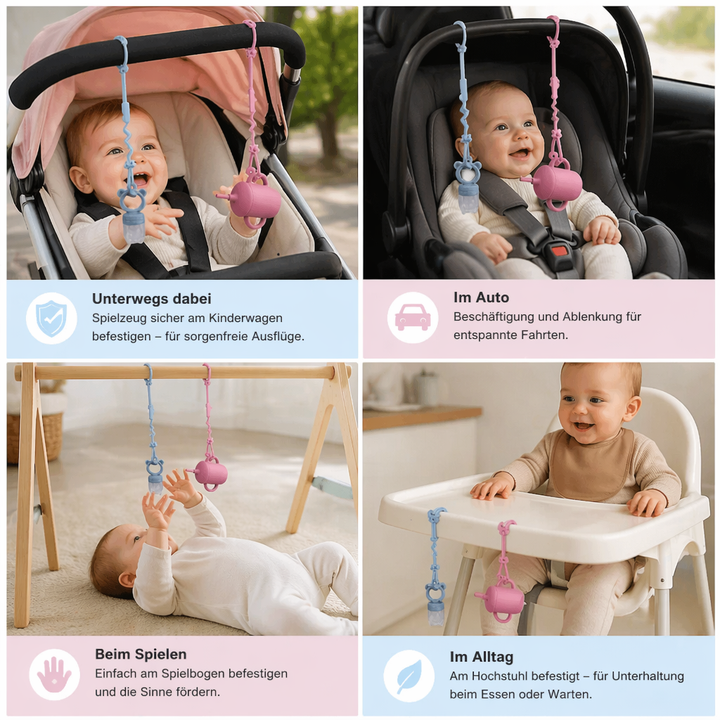 Babysichere Silikonkette für Schnuller & Beißringe, ideal für Kinderwagen, 5er Set.