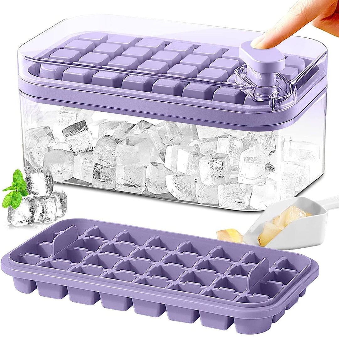 Silikon-Eiswürfel-Set: 64 Förmchen, Behälter & Deckel. Perfekt für gekühlte Getränke und den Haushalt.