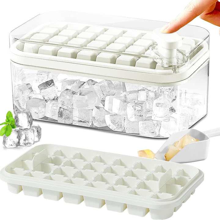 Vielseitiges Silikon-Eiswürfel-Set: 64 Förmchen, kompakter Eisbehälter & Deckel. Perfekt für jeden Haushalt.