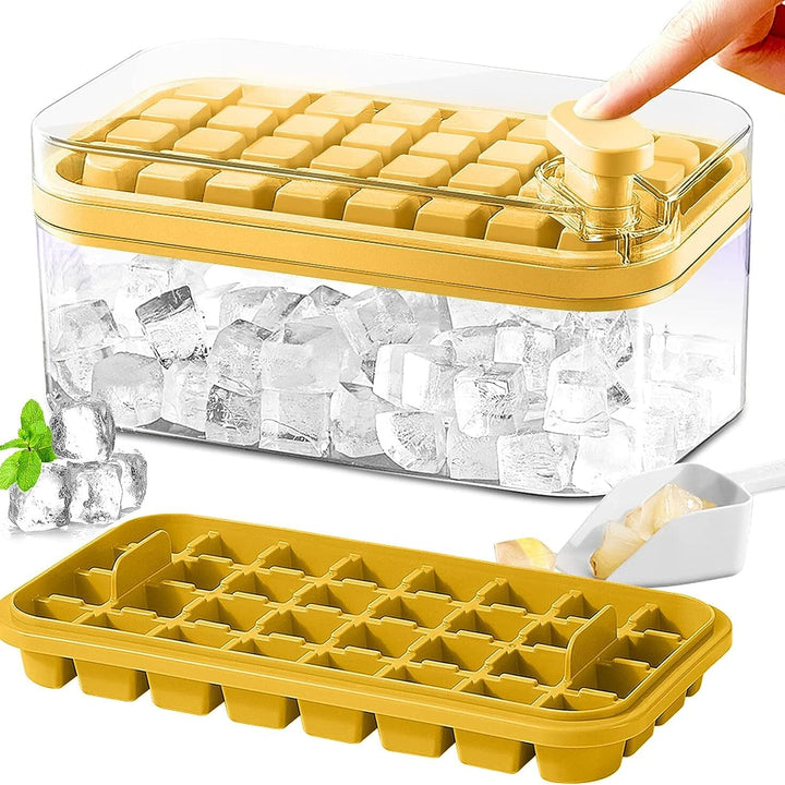Praktisches Eiswürfelform-Set aus Silikon mit 64 Förmchen, Eisbehälter und Deckel für Ihr Gefrierfach.