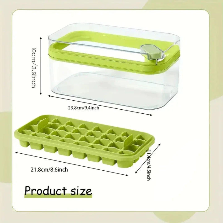 Komplettes Eiswürfel-Set: 64 Silikon-Förmchen, Eisbehälter und Deckel für frische, kalte Getränke zuhause.