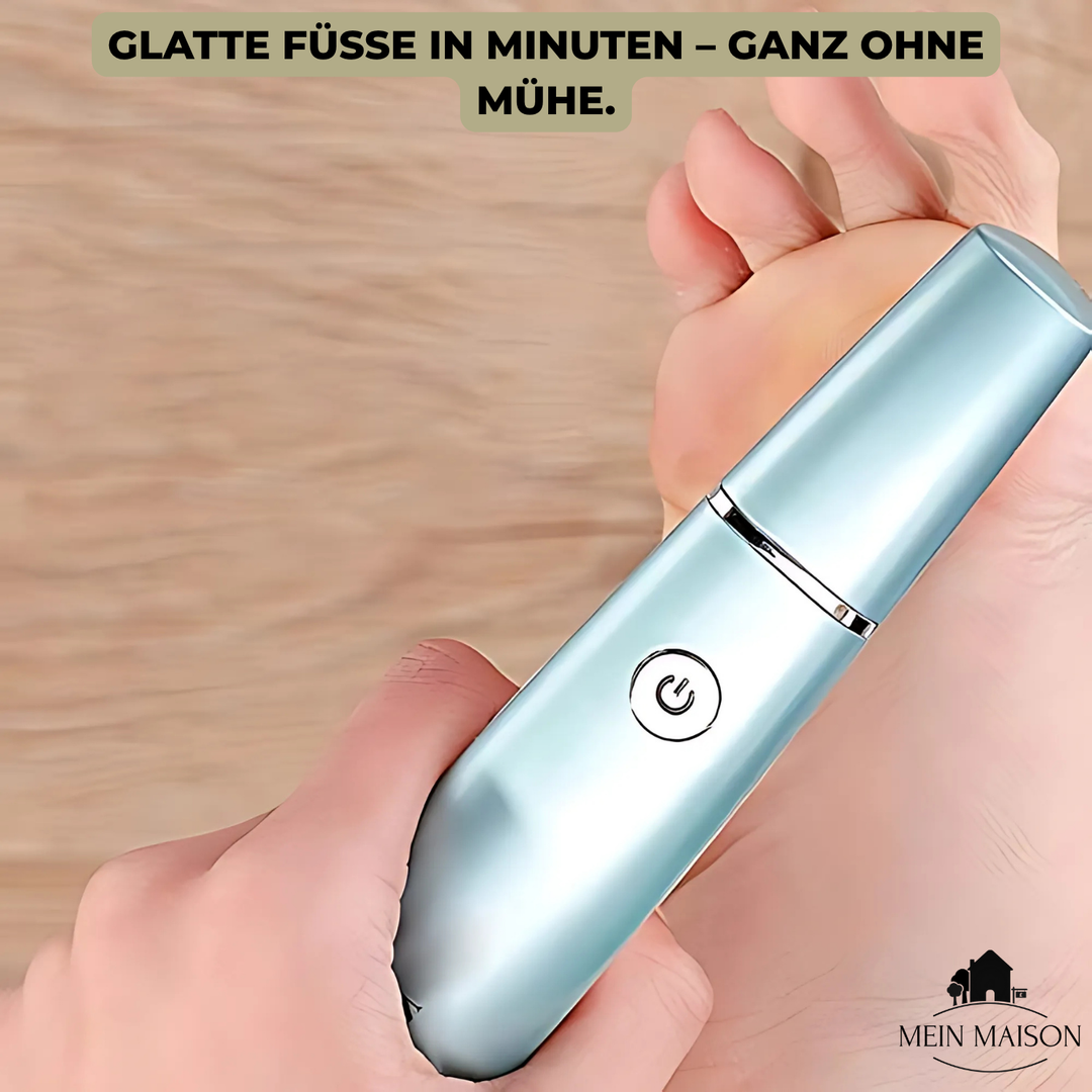 Nahaufnahme des rotierenden Schleifkopfs des SilkaFeet Geräts, für sanfte & gründliche Fußpflege.