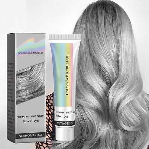 SilverLuxe permanente Haarfarbe für kühles Silbergrau & Aschgrau. Verpackung der Haarpflege.